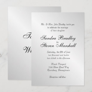 Elegantes invitaciones a la boda plateada