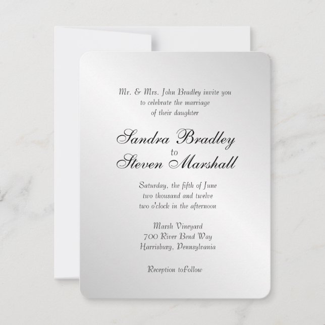 Elegantes invitaciones a la boda plateada (Anverso)