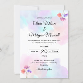 Elegantes invitaciones a la boda rosa y azul