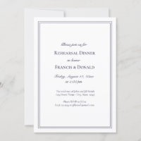 Elegantes invitaciones a la cena con el ensayo azu