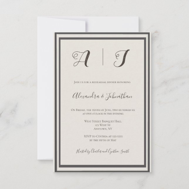 Elegantes invitaciones a la cena con marco de époc (Anverso)