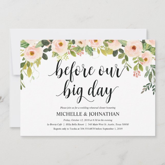 Elegantes invitaciones a la cena de Bodas de Rubor (Anverso)