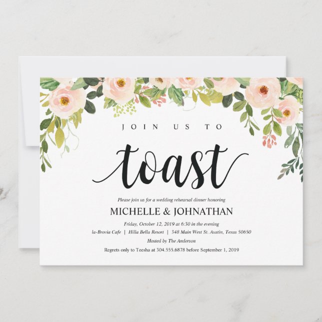 Elegantes invitaciones a la cena de Bodas de Rubor (Anverso)
