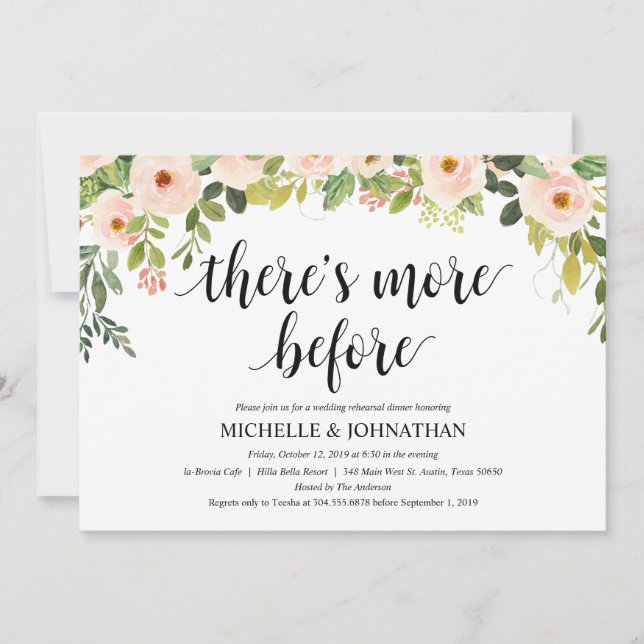 Elegantes invitaciones a la cena de Bodas de Rubor (Anverso)