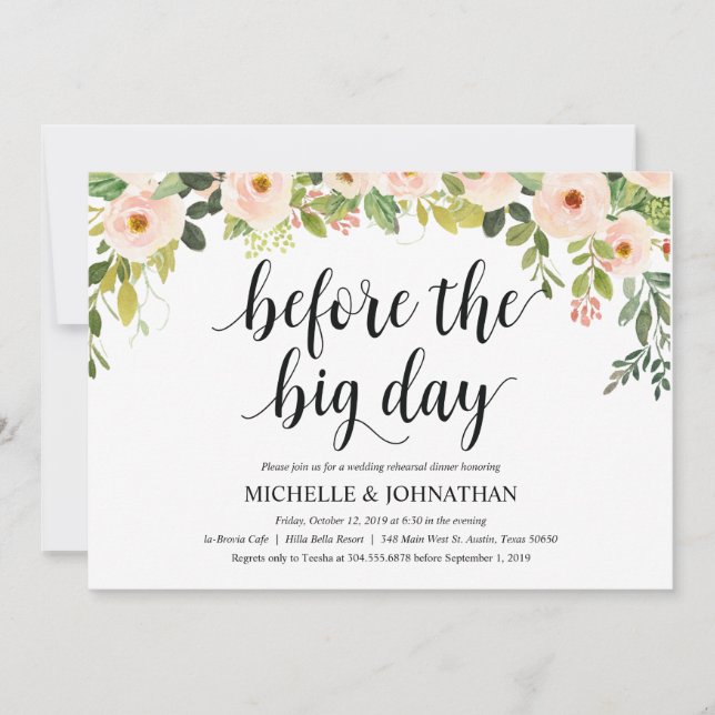 Elegantes invitaciones a la cena de Bodas de Rubor (Anverso)
