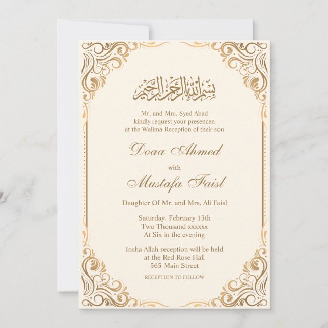 Elegantes invitaciones a la ceremonia Nikkah (Anverso)