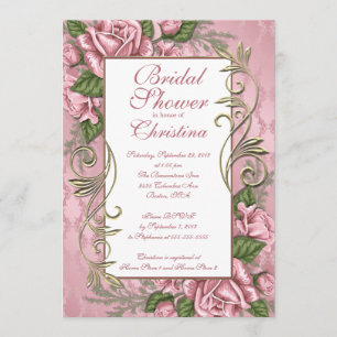 Elegantes invitaciones a la ducha de novia rosa