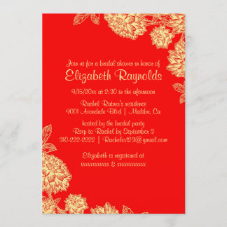 Elegantes invitaciones a la ducha de novias rojas 