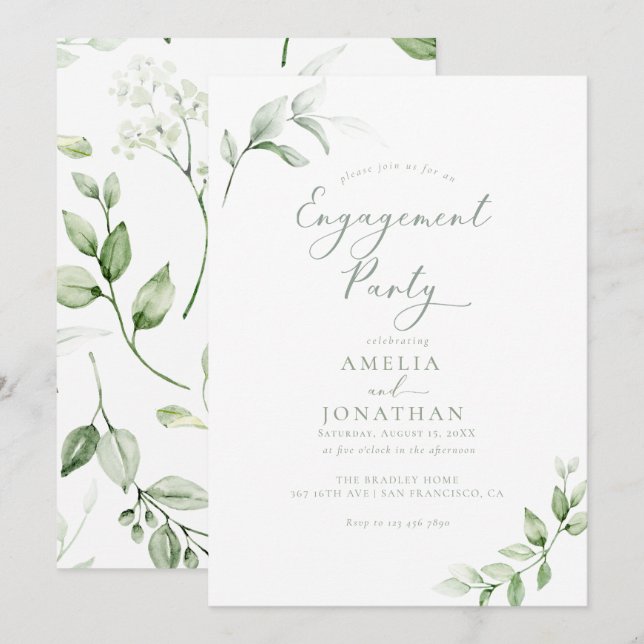 Elegantes invitaciones a la fiesta de compromiso c (Anverso / Reverso)