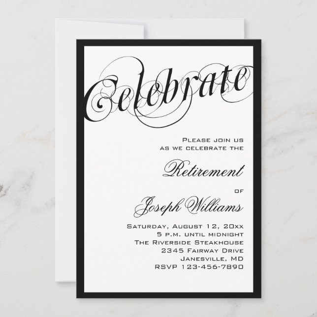 Elegantes invitaciones a la Fiesta de Jubilación e (Anverso)