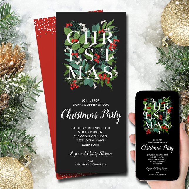 Elegantes invitaciones a la fiesta de la verde de  (Elegant CHRISTMAS typography on greens and berries invitations - INSTANT DOWNLOAD and/or PRINTED)