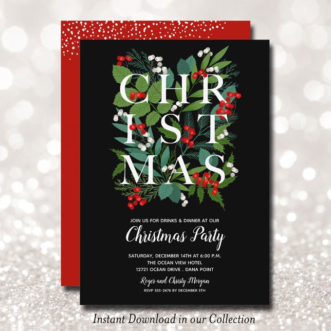 Elegantes invitaciones a la fiesta de la verde de  (INSTANT DOWNLOAD available in our collection - CHRISTMAS Greenery Party Invitations)