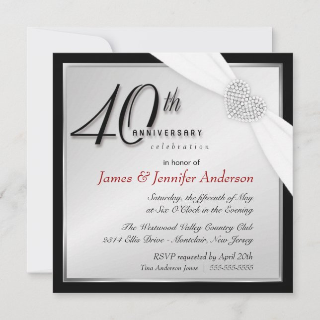 Elegantes invitaciones a la fiesta del 40° anivers (Anverso)