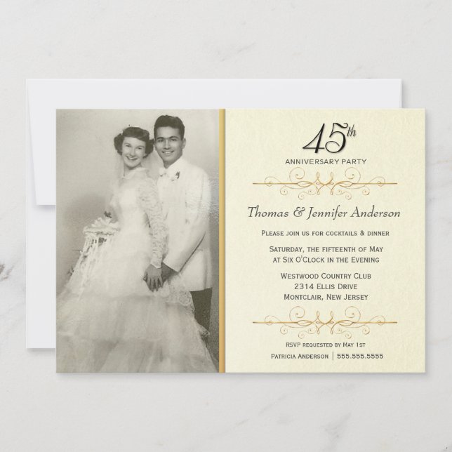 Elegantes invitaciones a la Fiesta del 45° Anivers (Anverso)