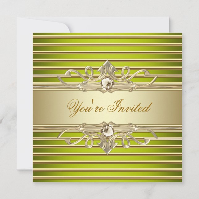 Elegantes invitaciones a la Fiesta Sage Green Gold (Anverso)