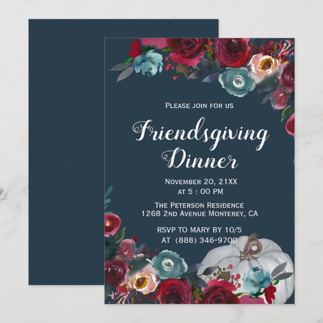 Elegantes invitaciones a la Marina Borgoña (Anverso / Reverso)