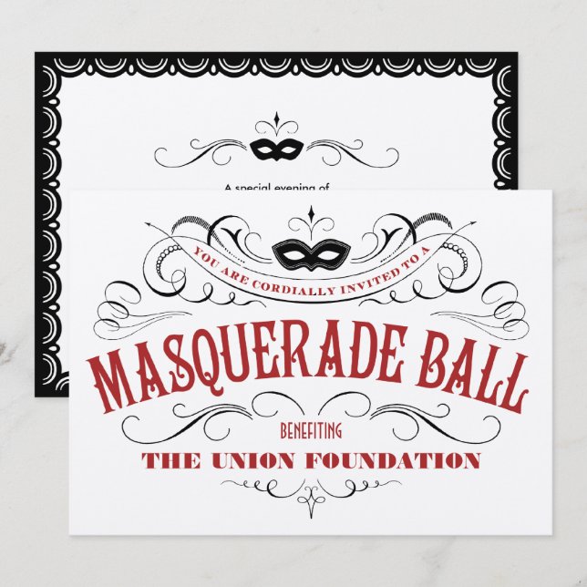 Elegantes invitaciones a la mascarada plateada (Anverso / Reverso)