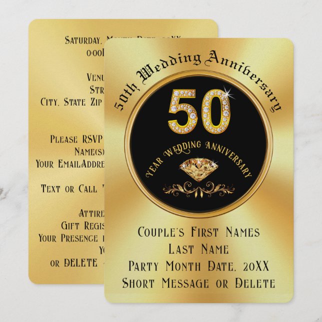 Elegantes invitaciones al 50° aniversario Boda, (Anverso / Reverso)