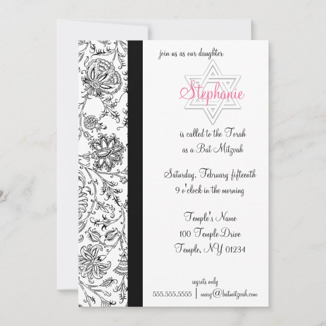 Elegantes invitaciones Bat Mitzvah (Anverso)