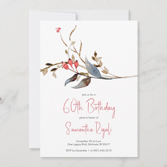 Elegantes invitaciones botánicas a la fiesta de cu (Anverso)