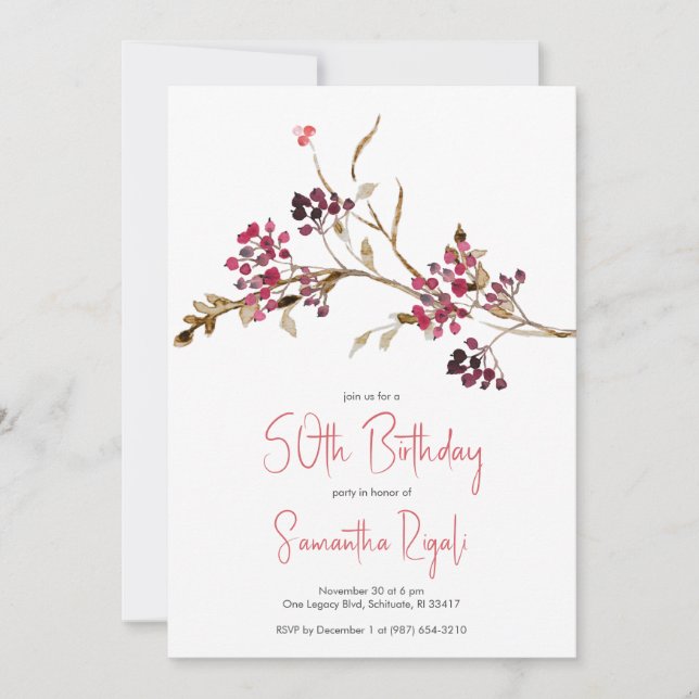 Elegantes invitaciones botánicas de cumpleaños núm (Anverso)