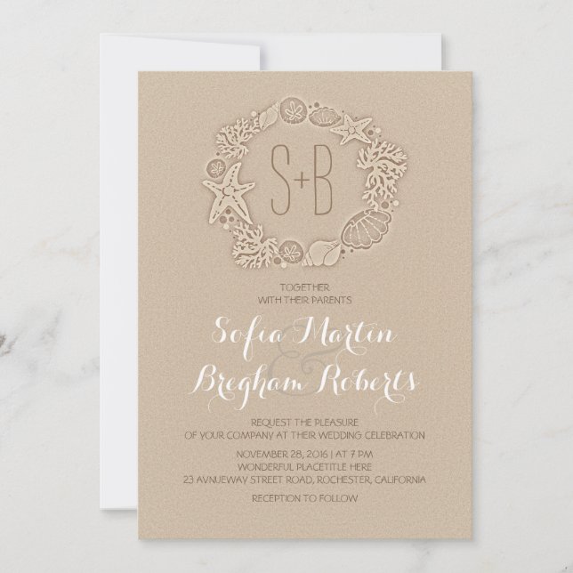 Elegantes invitaciones casuales de bodas en la pla (Anverso)