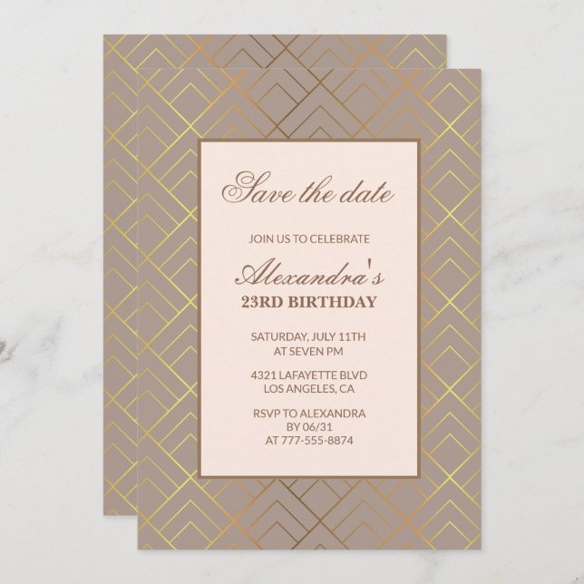 Elegantes invitaciones de 23 años Guardar la fecha (Anverso / Reverso)