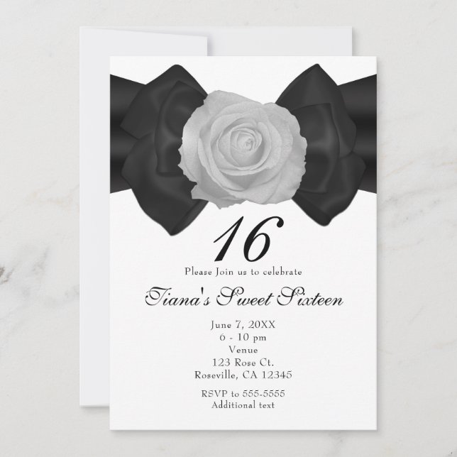 Elegantes invitaciones de Black Ribbon Bow & White (Anverso)