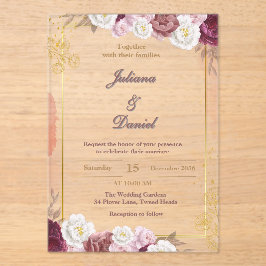 Elegantes invitaciones de Boda Acrílica Roja y Oro