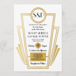 Elegantes invitaciones de boda Art Déco con oro bl
