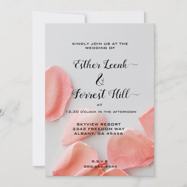 Elegantes invitaciones de boda con flores rosadas  (Anverso)