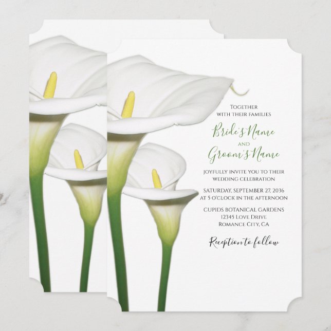 Elegantes invitaciones de boda de Calla Blanca Lil (Anverso / Reverso)