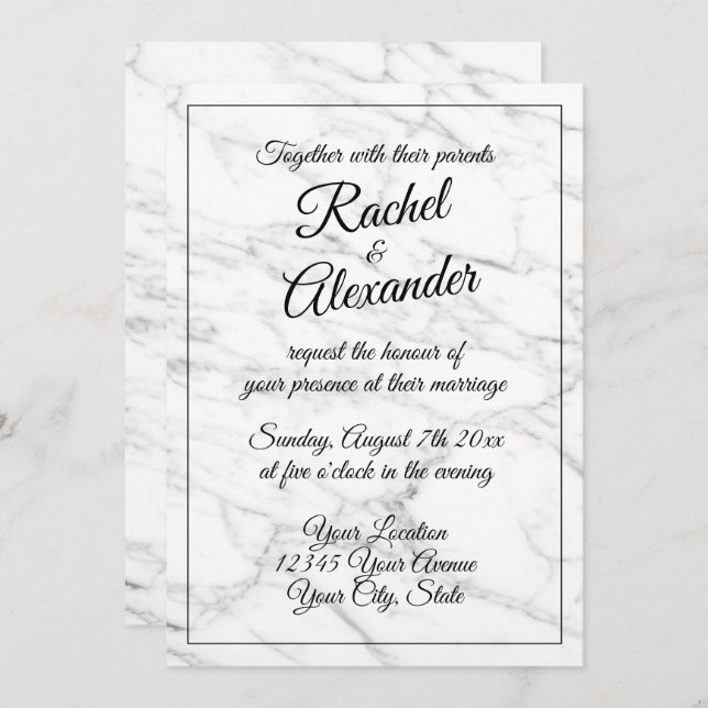 Elegantes invitaciones de boda de piedra de mármol (Anverso / Reverso)