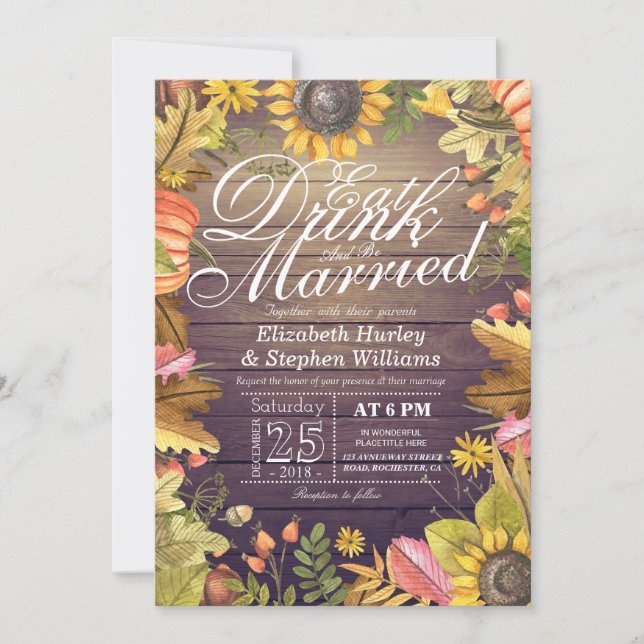 Elegantes invitaciones de boda EAT Drink & Be Marr (Anverso)