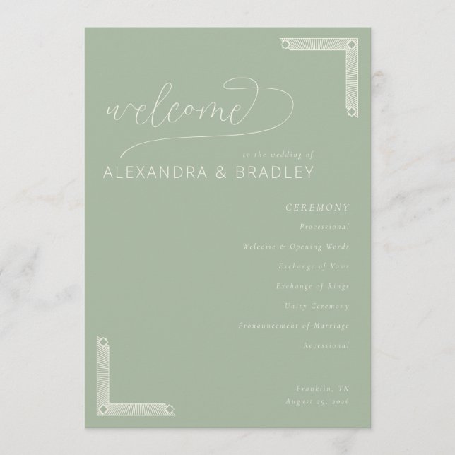 Elegantes Invitaciones de Boda en Verde Salvia (Anverso)