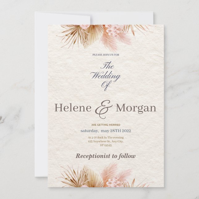 Elegantes invitaciones de boda floral - Personaliz (Anverso)