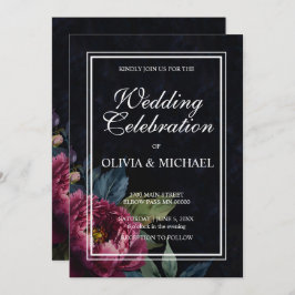 Elegantes invitaciones de boda floral rosa oscuro