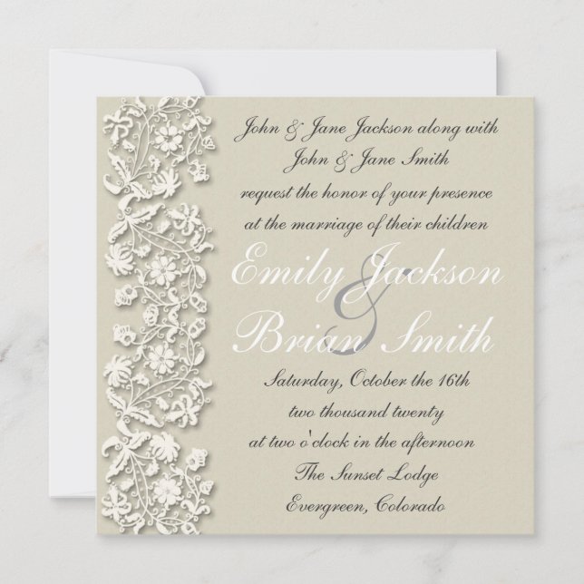 Elegantes invitaciones de boda formales de encaje  (Anverso)