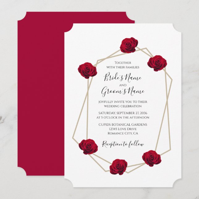 Elegantes invitaciones de boda geométrica de rosa  (Anverso / Reverso)