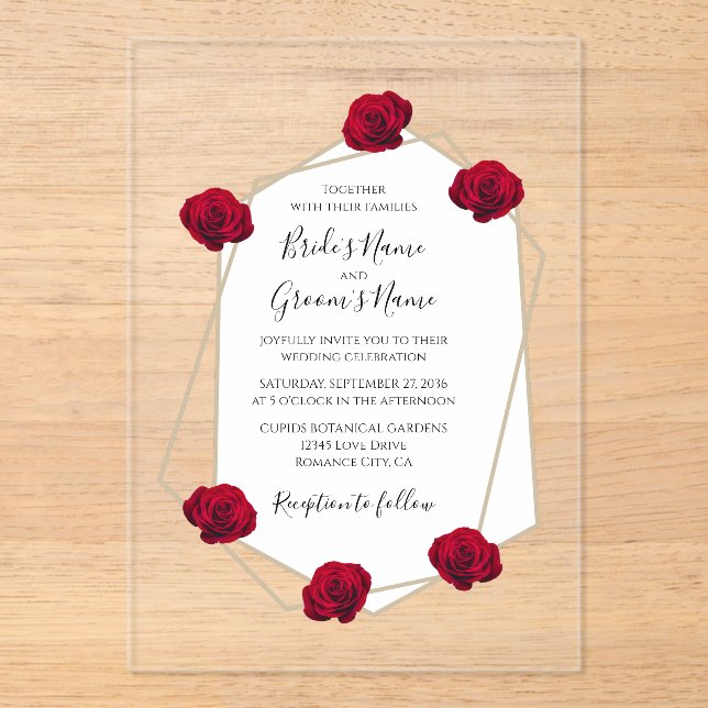 Elegantes invitaciones de boda geométrica de rosa  (Anverso)