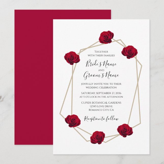 Elegantes invitaciones de boda geométrica de rosa  (Anverso / Reverso)