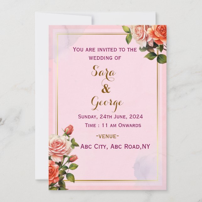 Elegantes invitaciones de boda moderna (Anverso)