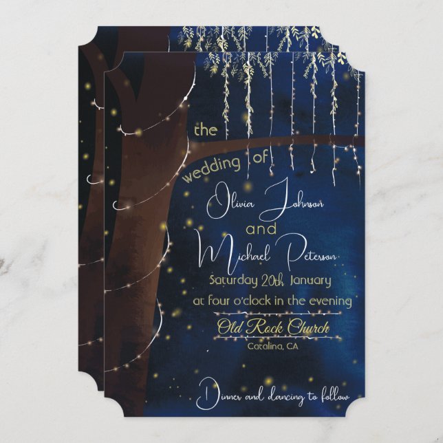 Elegantes invitaciones de boda nocturna (Anverso / Reverso)