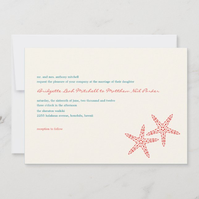 Elegantes invitaciones de boda Starfish (Anverso)