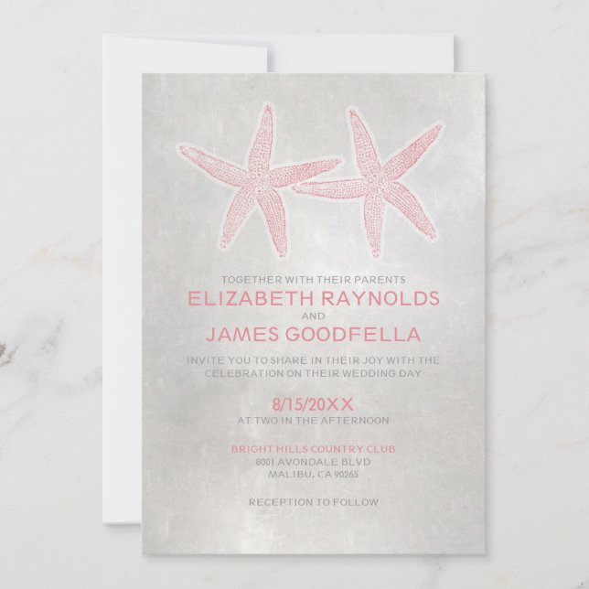 Elegantes invitaciones de boda Starfish Beach (Anverso)