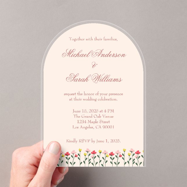 Elegantes invitaciones de bodas acrílicas florales (Insitu (portátil))