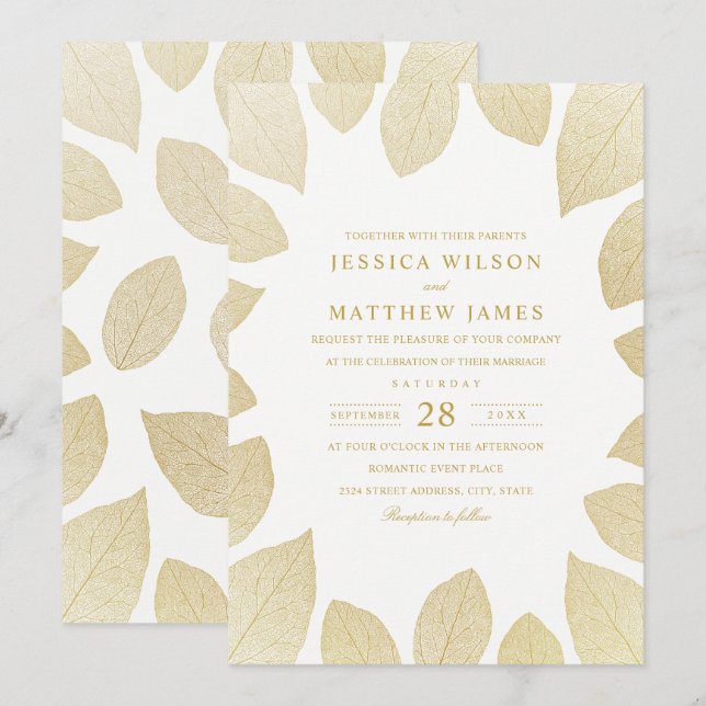 Elegantes invitaciones de bodas con aspecto de oro (Anverso / Reverso)