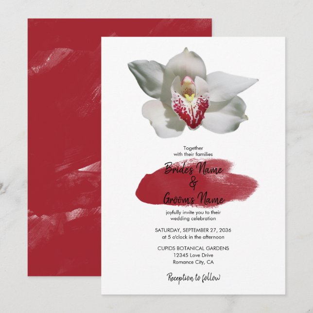 Elegantes invitaciones de bodas con orquídeas blan (Anverso / Reverso)