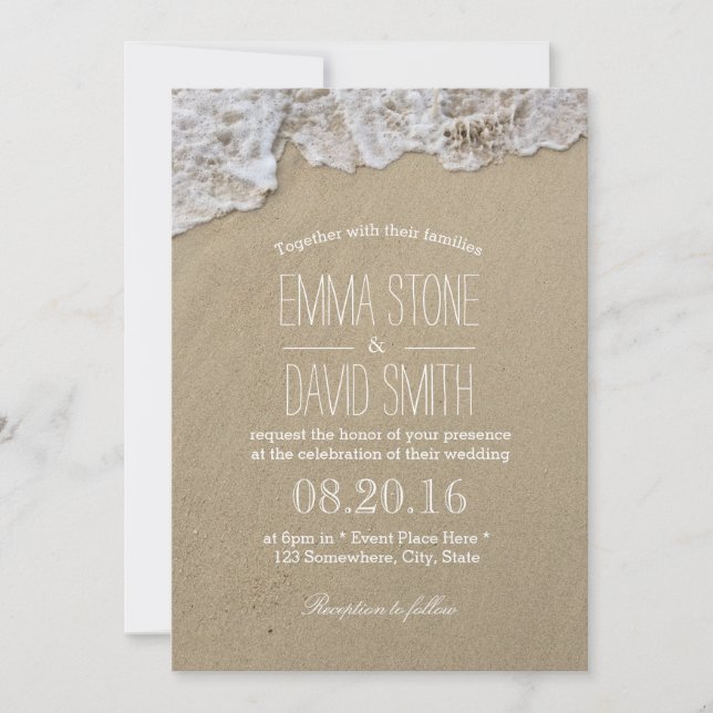 Elegantes invitaciones de bodas de agua y arena en (Anverso)