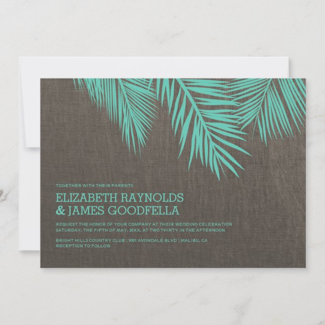 Elegantes invitaciones de bodas de arbusto de palm (Anverso)